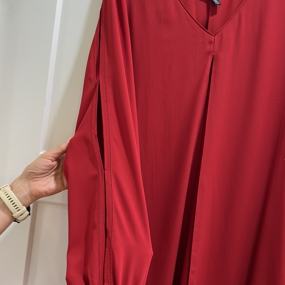 White House Black Market Dark Red Long Sleeve Dress w overlay and detailing - Picture 2 of 7